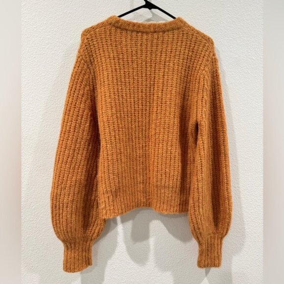 Reformation Tatum Alpaca Blend Semi Sheer Knit Orange Puff Sleeve Sweater Medium - Picture 9 of 15